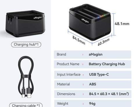 For Insta360 X5 Camera AMagisn Battery Charger Fast Charging Station For 3 Batteries Simultaneously
