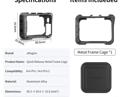 For Insta360 Ace Pro 2 / Ace Pro Camera AMagisn Quick Release Metal Cage Horizontal & Vertical Shooting Protective Frame