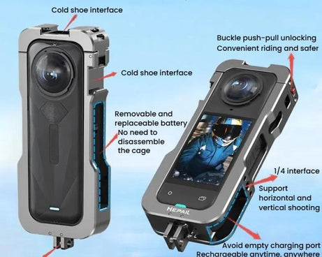For Insta360 X5 HEPAIL AC-81 Metal Rabbit Cage Extended Protective Frame, AC-81
