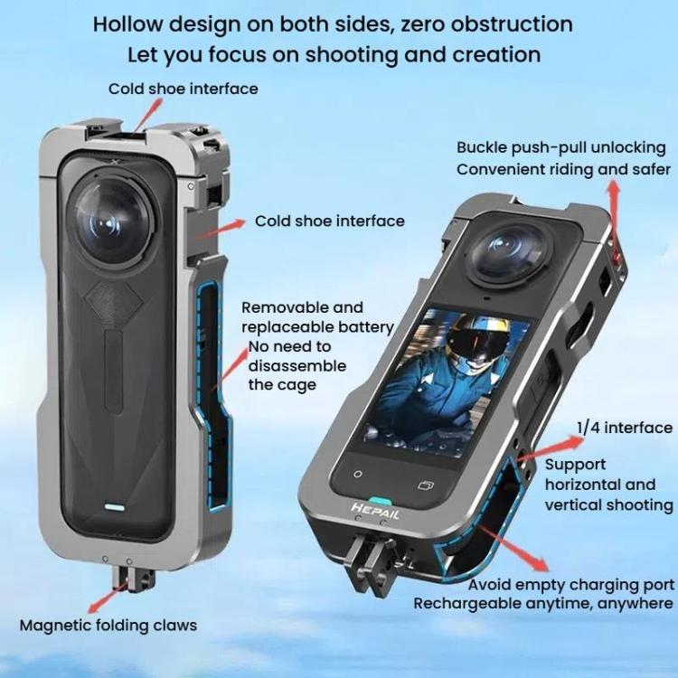 For Insta360 X5 HEPAIL AC-81 Metal Rabbit Cage Extended Protective Frame, AC-81