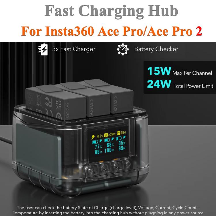 For Insta360 Ace Pro/Ace Pro 2 Battery Charger 3-Channel Fast Charging Station With OLED Screen, For Insta360 Ace Pro/Ace Pro 2