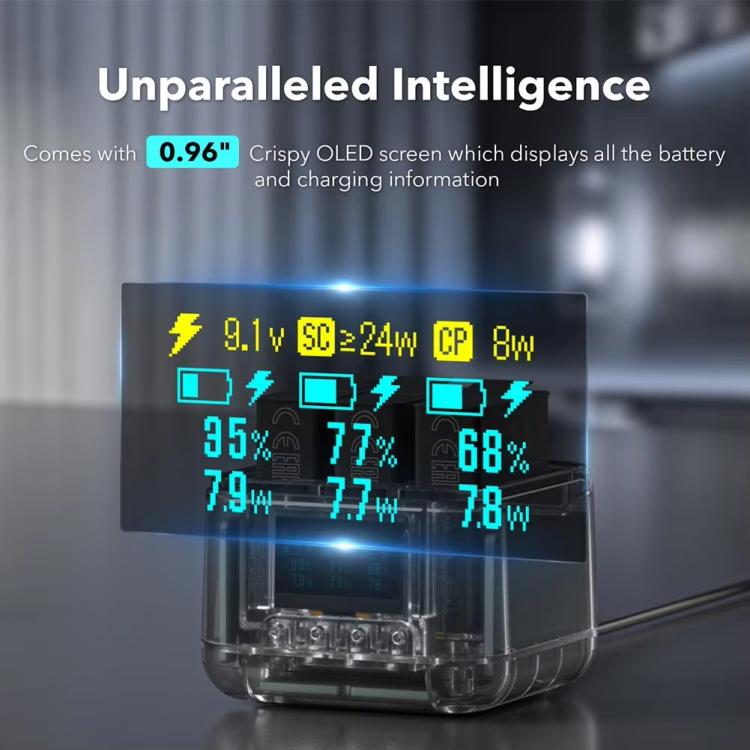 For GoPro HERO13 Black Triple Battery Charger Smart Charging Dock With OLED Display, For GoPro HERO13 Black