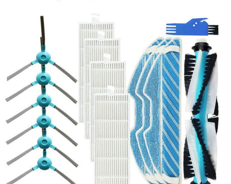 For Conga 1290/1390 Robot Vacuum Replacement Parts, Main Brush, 2pairs Side Brush, 2pcs Filter, 2pcs Mop Pad