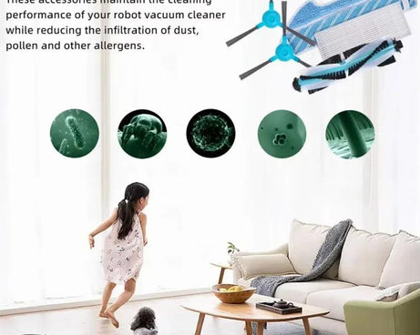 For Conga 1290/1390 Robot Vacuum Replacement Parts, Main Brush, 2pairs Side Brush, 2pcs Filter, 2pcs Mop Pad