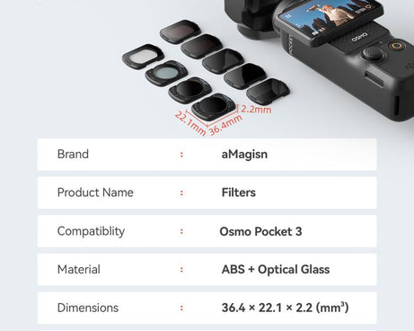 For DJI Osmo Pocket 3 aMagisn Adjustable Magnetic Filter Camera Lens Filters, CPL, ND 1 To 5 Gear, ND 6 To 10 Gear, Mist 1/4, ND4/16/64/256, ND1000