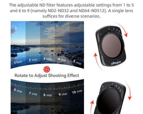 For DJI Osmo Pocket 3 aMagisn Adjustable Magnetic Filter Camera Lens Filters, CPL, ND 1 To 5 Gear, ND 6 To 10 Gear, Mist 1/4, ND4/16/64/256, ND1000