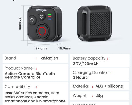 aMagisn Wireless Bluetooth Remote Control for Insta360, GoPro Hero Cameras & Smartphones - 50m Long Range