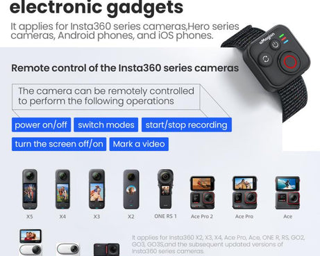 aMagisn Wireless Bluetooth Remote Control for Insta360, GoPro Hero Cameras & Smartphones - 50m Long Range
