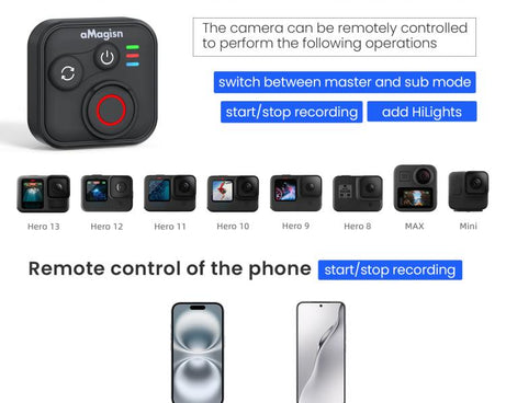 aMagisn Wireless Bluetooth Remote Control for Insta360, GoPro Hero Cameras & Smartphones - 50m Long Range