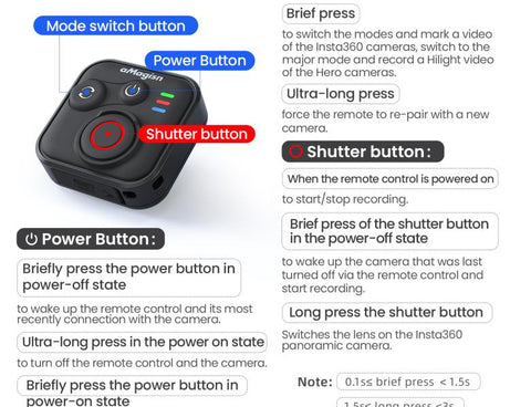 aMagisn Wireless Bluetooth Remote Control for Insta360, GoPro Hero Cameras & Smartphones - 50m Long Range