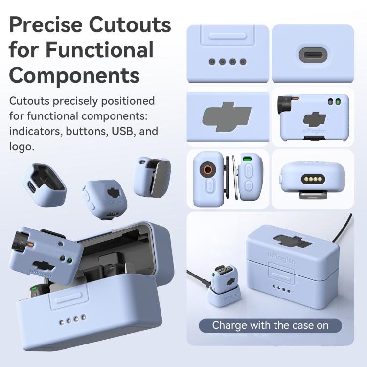 For DJI Mic Mini aMagisn MP01 Silicone Protective Case, 3 In 1 Black, 3 In 1 Gray, 3 In 1 Pink, 3 In 1 Purple, 3 In 1 Blue, 4 In 1 Black, 4 In 1 Gray, 4 In 1 Pink, 4 In 1 Purple, 4 In 1 Blue