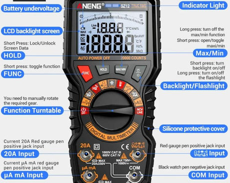 ANENG Intelligent Double Tube Anti-Burn Capacitor Multimeter, SZ12