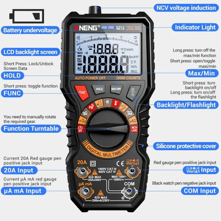 ANENG Intelligent Double Tube Anti-Burn Capacitor Multimeter, SZ12
