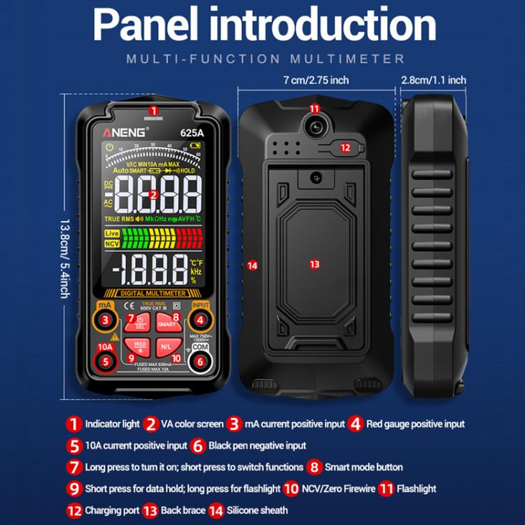 ANENG Intelligent Digital Maintenance Electrician Charging Multimeter, 625A