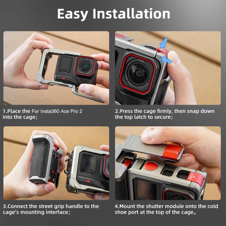 For Insta360 Ace Pro 2 / Ace Pro Flymile Xplorer Grip Kit Street Photography Handle Metal Cage Case, Xplorer Grip