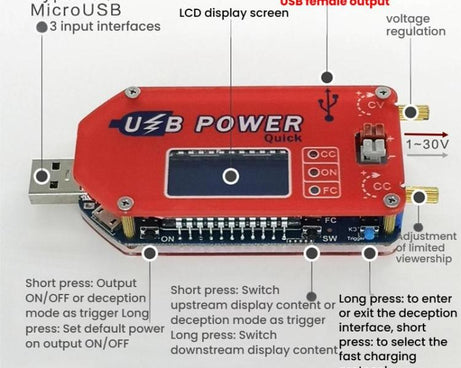 USB 15W Adjustable Power Supply Module LCD Display Mobile Boost Cable, DP3A