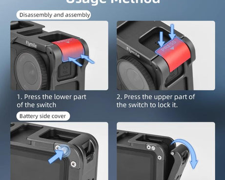 For DJI Action 5 Pro/Action 4/Action 3 Flymile Aluminum Alloy Camera Cage Protective Metal Frame