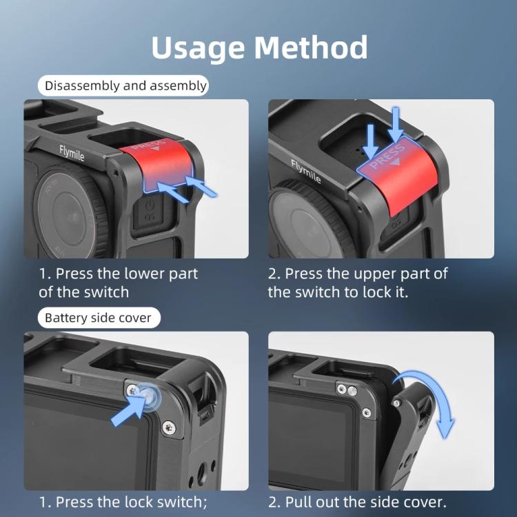 For DJI Action 5 Pro/Action 4/Action 3 Flymile Aluminum Alloy Camera Cage Protective Metal Frame