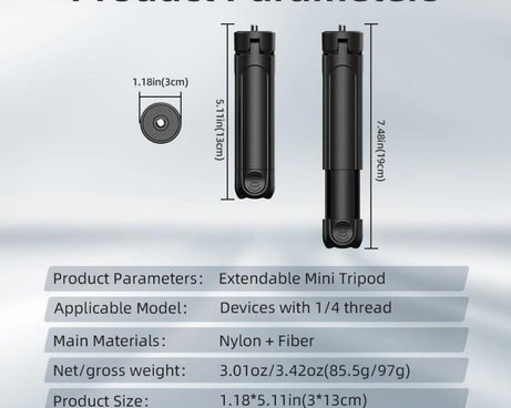 Flymile Extendable Mini Tripod With 1/4-Inch Screw For Action Cameras