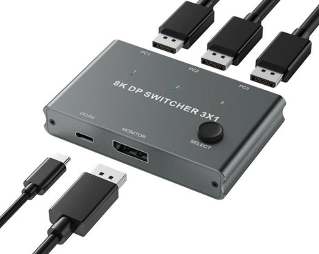 DisplayPort Switch 8K 30Hz HD Splitter For Computer Screen, DP201 2 In 1 Out, DP301 3 In 1 Out