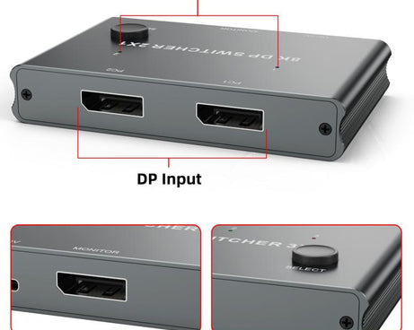 DisplayPort Switch 8K 30Hz HD Splitter For Computer Screen, DP201 2 In 1 Out, DP301 3 In 1 Out