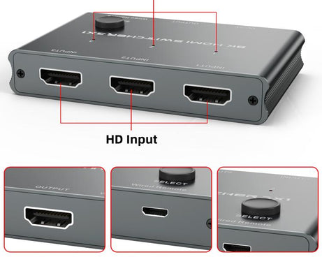 3 In 1 Out HDMI Switch 8K 60Hz / 4K 120Hz Computer HD Conversion, HD31 3 In 1 Out