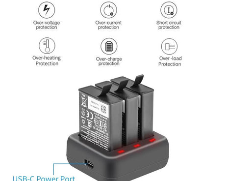 For DJI Osmo Action 4/Action 3 YX 3-Slot Battery Charger Hub Compact Charging Station, 5V 3A Tri-Slot Batteries Charger