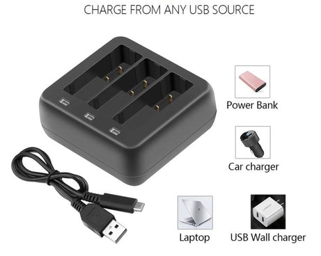 For DJI Osmo Action 4/Action 3 YX 3-Slot Battery Charger Hub Compact Charging Station, 5V 3A Tri-Slot Batteries Charger