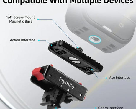 Flymile Magnetic Quick-Release Base 1/4 Inch Thread Foldable Extension Kit for Insta360 Ace Pro 2/Ace Pro/Ace/X5/X4/X3/X2, 1/4 Inch Thread Foldable Kit