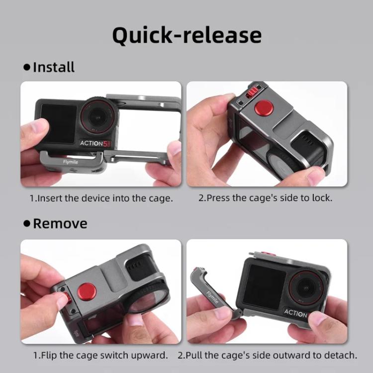 For DJI Osmo Action 5 Pro/4/3 Flymile Metal Protective Cage with Cold Shoe Mount