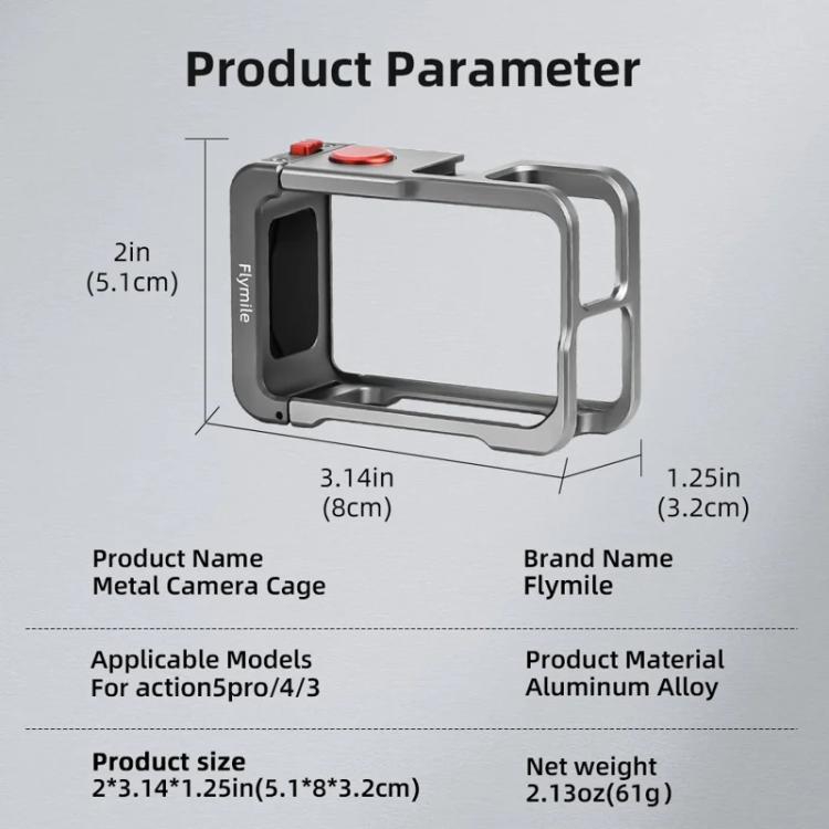 For DJI Osmo Action 5 Pro/4/3 Flymile Metal Protective Cage with Cold Shoe Mount