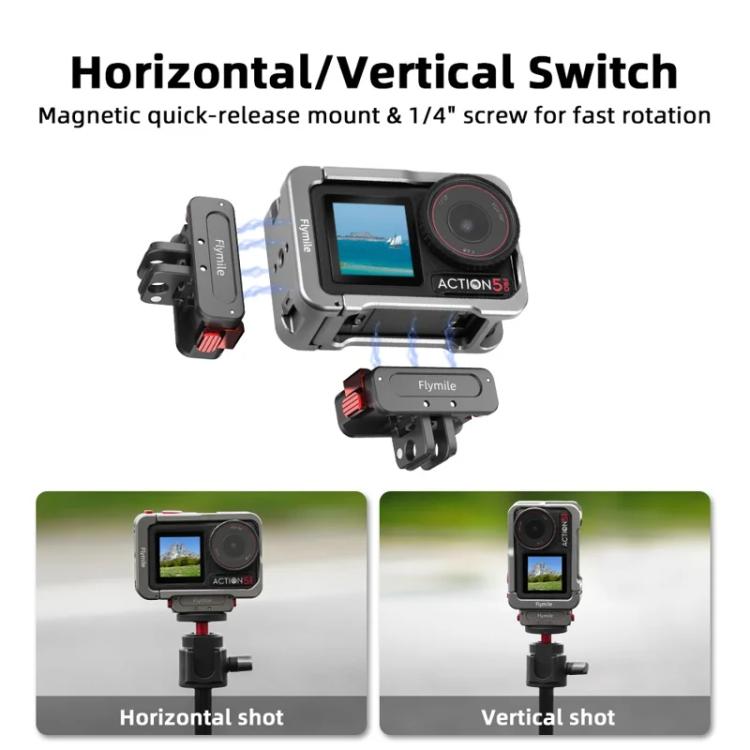 For DJI Osmo Action 5 Pro/4/3 Flymile Metal Protective Cage with Cold Shoe Mount