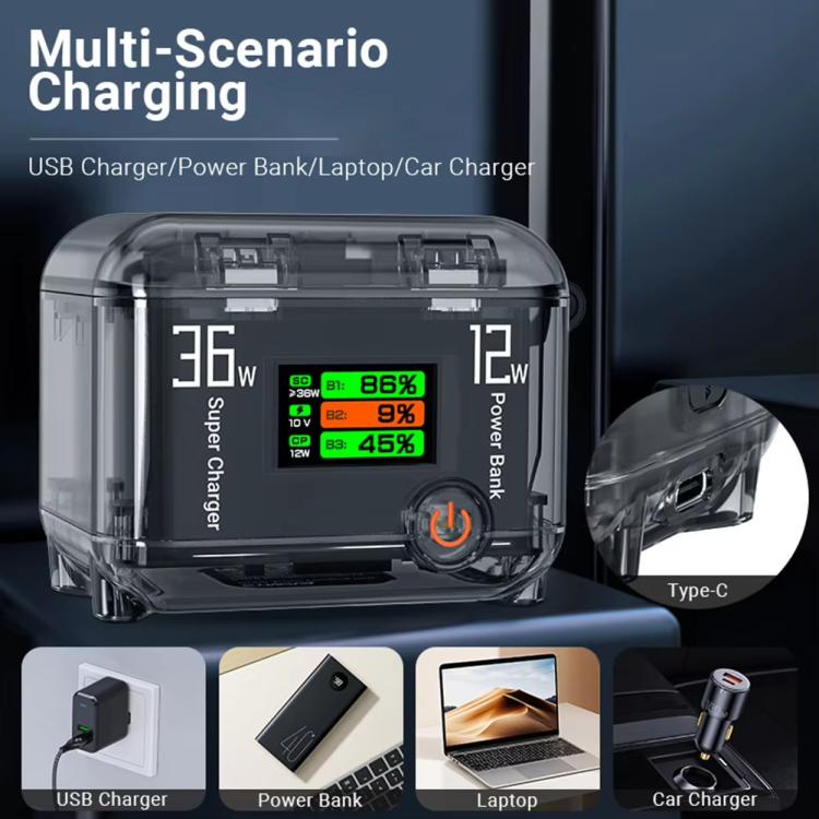 CYNOVA Fast Charging Hub for DJI Osmo 360/Action 5 Pro/4/3 With 1.14 inch TFT LCD Display, Charging Hub