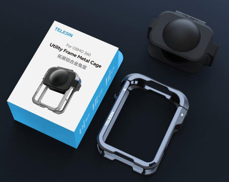 For DJI Osmo 360 TELESIN Aluminum Alloy Protective Cage Expansion Frame with Lens Cover, Aluminum Alloy Cage