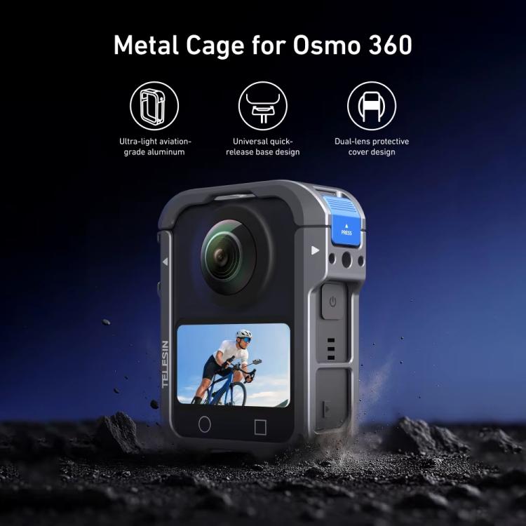 For DJI Osmo 360 TELESIN Aluminum Alloy Protective Cage Expansion Frame with Lens Cover, Aluminum Alloy Cage