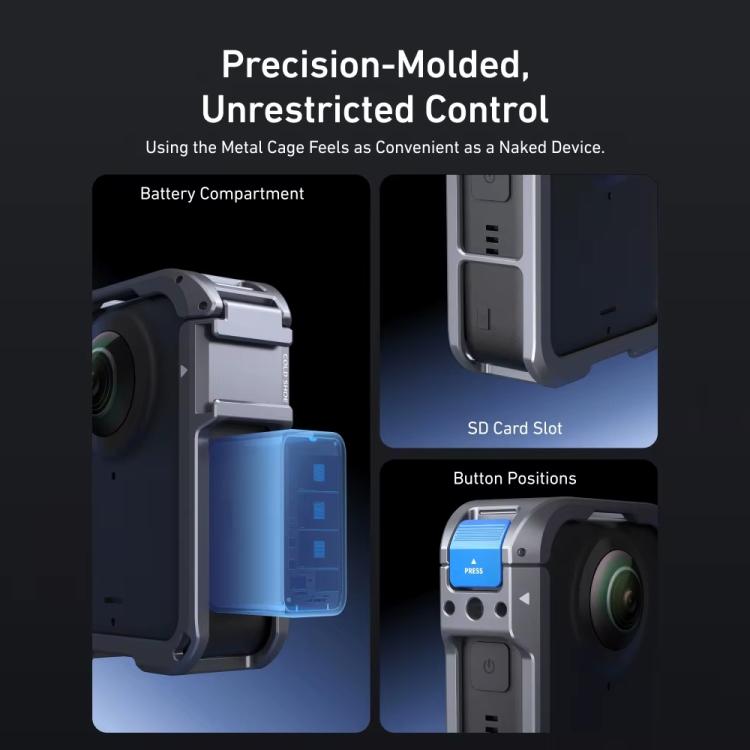 For DJI Osmo 360 TELESIN Aluminum Alloy Protective Cage Expansion Frame with Lens Cover, Aluminum Alloy Cage