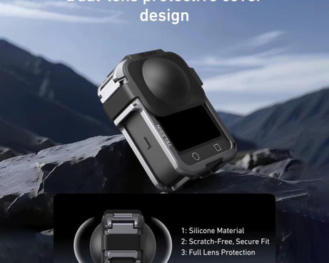 For DJI Osmo 360 TELESIN Aluminum Alloy Protective Cage Expansion Frame with Lens Cover, Aluminum Alloy Cage