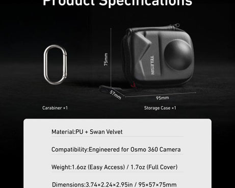 PU Carrying Case for DJI Osmo 360 Camera Protective Pouch with Carabiner Clip