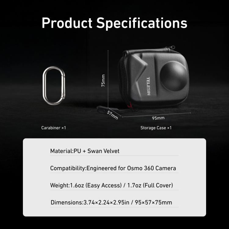 PU Carrying Case for DJI Osmo 360 Camera Protective Pouch with Carabiner Clip