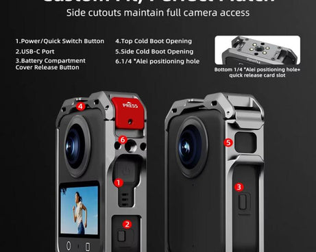For DJI Osmo 360 Flymile Dual Cold Shoe Metal Quick-Release Cage With Lens C