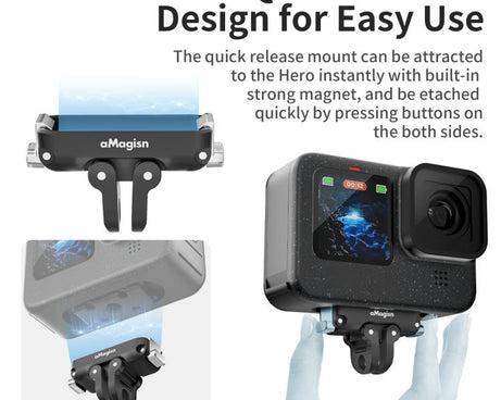 aMagisn Magnetic Quick Release Adapter for GoPro HERO13/12/11/10/9/8/11 Mini/MAX, 2-in-1 Kit, Separate Top Mount Plate, Separate Base Unit