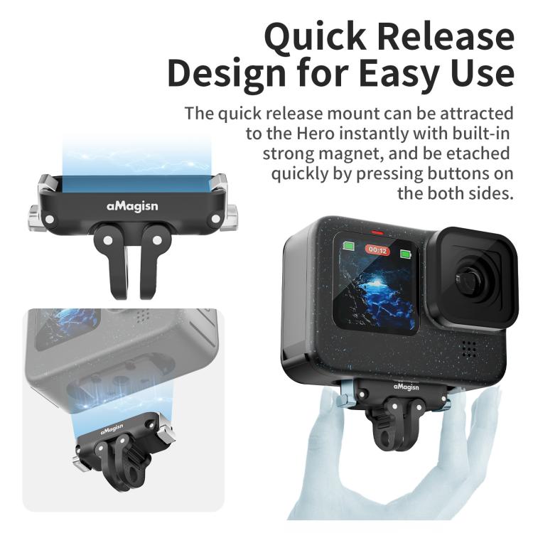 aMagisn Magnetic Quick Release Adapter for GoPro HERO13/12/11/10/9/8/11 Mini/MAX, 2-in-1 Kit, Separate Top Mount Plate, Separate Base Unit