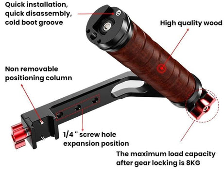 Gimbal Wooden Handle Chute Snail Gimbal Side Handle Grip,For DJI RS 4 Mini / 4 PRO / 3 / 3 Mini / 3 PRO / 2, Single Handle, With Chute, With Chute And Snail Gimbal