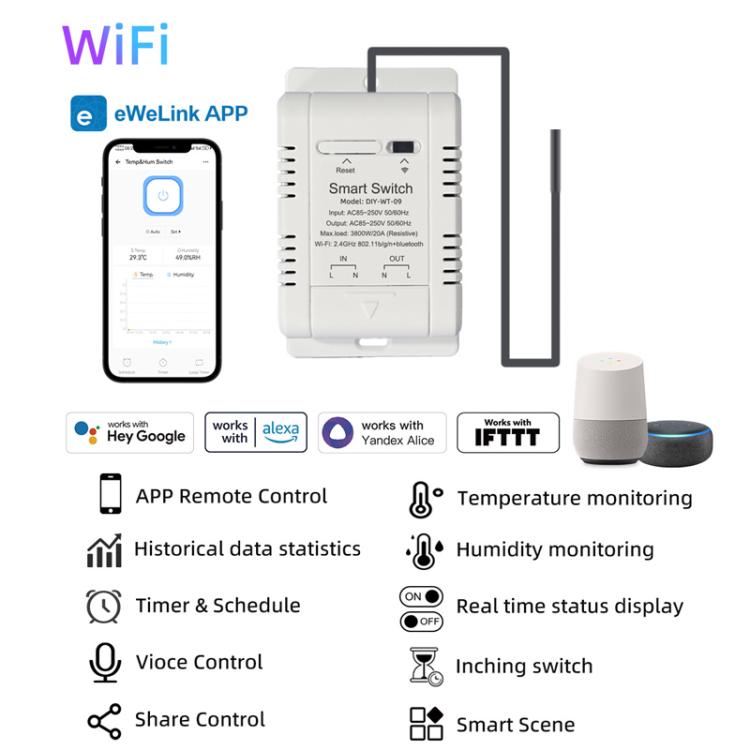 DIY-WT-09 20A Temperature Switch Smart Thermostat, Compatible With Google / Alexa / Yandex Alice / IFTTT