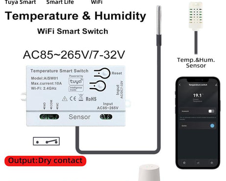 Graffiti WIFI Temperature Dry Contact Switch Module APP Remote Control Switch, Supports Google / Alexa Voice