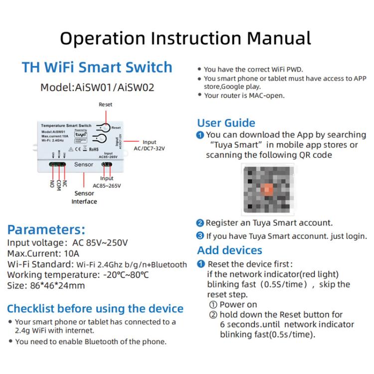 Graffiti WIFI Temperature Dry Contact Switch Module APP Remote Control Switch, Supports Google / Alexa Voice