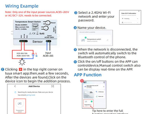 Graffiti WIFI Temperature Dry Contact Switch Module APP Remote Control Switch, Supports Google / Alexa Voice