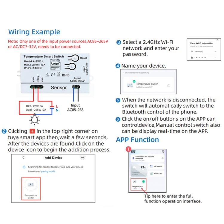 Graffiti WIFI Temperature Dry Contact Switch Module APP Remote Control Switch, Supports Google / Alexa Voice