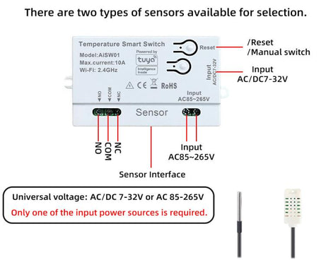 Graffiti WIFI Temperature Dry Contact Switch Module APP Remote Control Switch, Supports Google / Alexa Voice