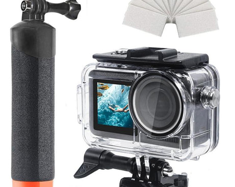 For DJI Action 5 Pro/4/3 Waterproof Diving Case with Buoyancy Float Stick Kit Includes Anti-Fog Inserts, Mounting Base